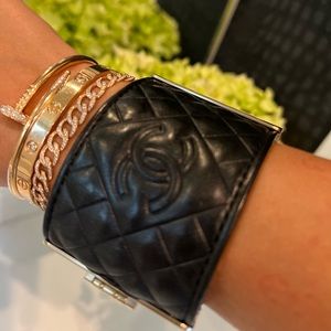 CHANEL Quilted Lamb Leather Cuff in SMALL size with fold over closure